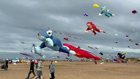 LYTHAM St Annes, UK 2024 Sept 14: International Kite Festival. 4K video Stock Footage 284807151