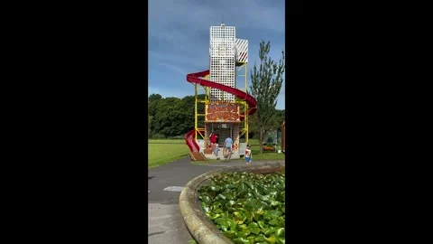 LYTHAM ST Annes, UK 28 July 2024: Wooden Square Helter Skelter Fair Slide Stock Footage 280351769