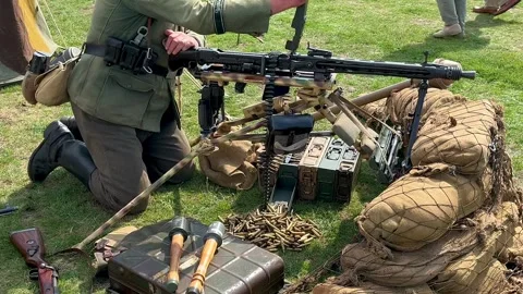Lytham, UK 2024 August 17; 1940s MG42, German general-purpose machine gun, Stock Footage 282034035