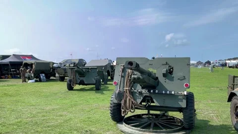 Lytham, UK 2024 August 17; 1940s WW2 25Pdr Field Gun and Limber Stock Footage 282034286