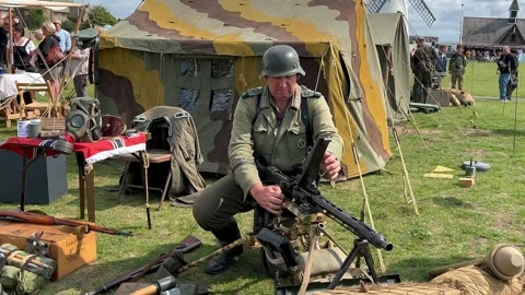 Lytham, UK 2024 August 17; 1940s Reenactors at Wartime Weekend. 4k Video Stock Footage 282034299
