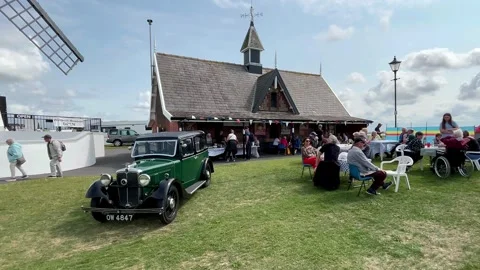 Lytham, UK 2024 August 17; 1940s Wartime Weekend 1940s Wartime Weekend picnicker Stock Footage 282044726
