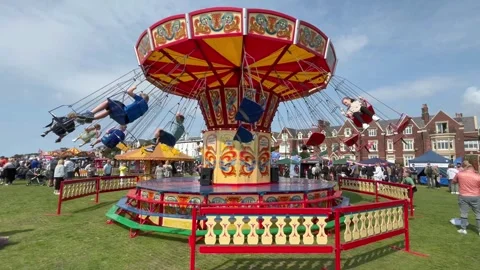 Lytham, UK 2024 August 17; 1940s Wartime Weekend fairground 4k video Stock Footage 282044940