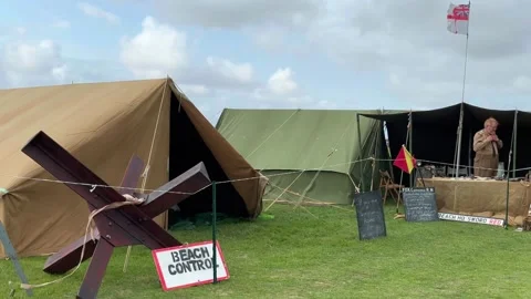 Lytham, UK 2024 August 18; 1940s Wartime Weekend Beach Control Stock Footage 282093876
