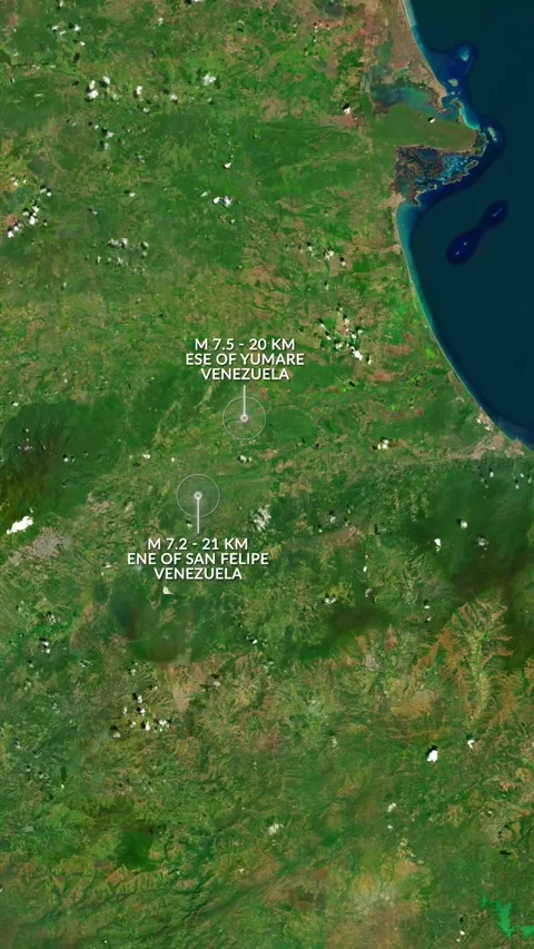 M 7.5 And M 7.2 Earthquake San Felipe And Yumare Map Animation In Vertical Stock Footage 339268306