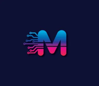 M Alphabet Data Storage Technology Logo Design Concept Illustrazione stock