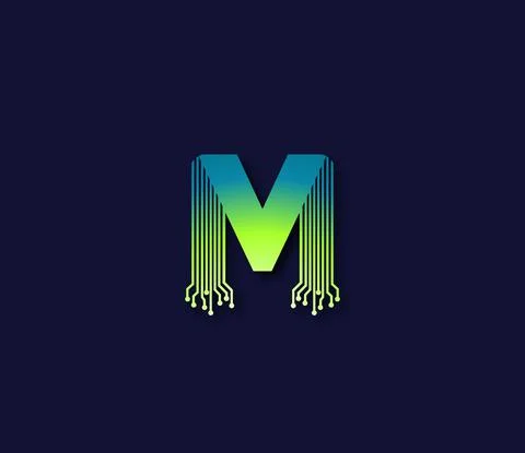 M Alphabet Technology Data Circuit Logo Design Company Concept Stock Illustration