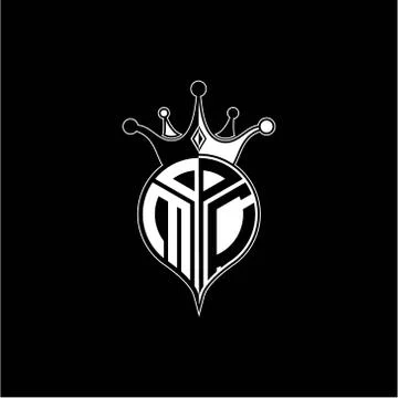 M C circle monogram logo emblem style with clown crown shape vector decoratio Stock Illustration