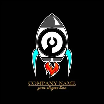 M circle initials with a simple minimalist rocket logo inspiration Stock Illustration