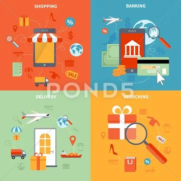 M-commerce And Shopping Icons Set Stock Illustration