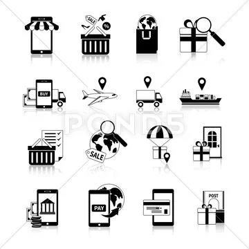 M-commerce Black White Icons Set Stock Illustration
