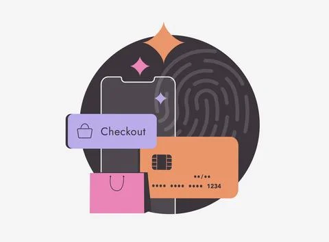 M-Commerce Checkout with Biometric Authentication. E-commerce checkout payment Stock-Illustration