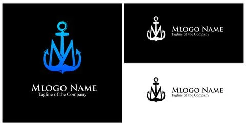 M custom monogram. initial M custom text in achor logo vector illustration Stock Illustration