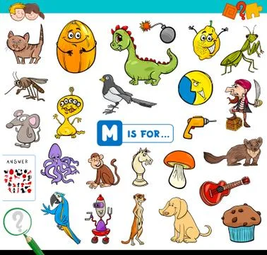 M is for educational game for children 库存插图