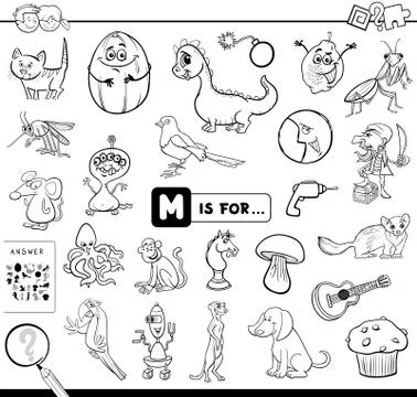 M is for educational game coloring book 스톡 일러스트