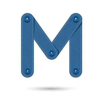 M font vector with blue Jeans on White background, Futuristic font, Cosmic, V Stock Illustration