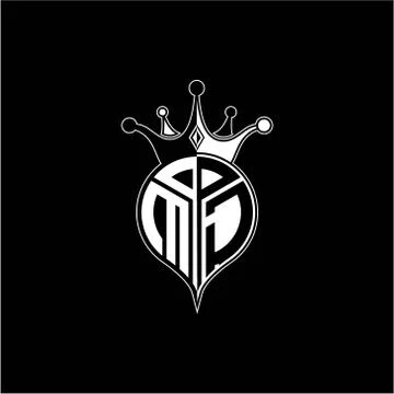M J circle monogram logo emblem style with clown crown shape vector decoratio Illustrazione stock
