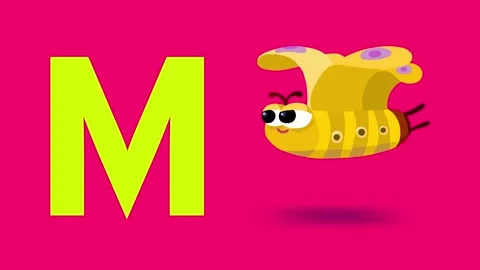 M letter big color like moth cartoon animation. Animal loop. Stock Footage 274476140