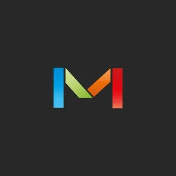 M letter colored logo template, colorful graphic geometric shape, mockup for  Stock Illustration
