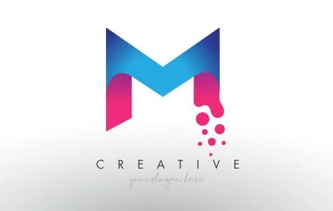 M Letter Design with Creative Dots Bubble Circles and Blue Pink Colors Stock Illustration