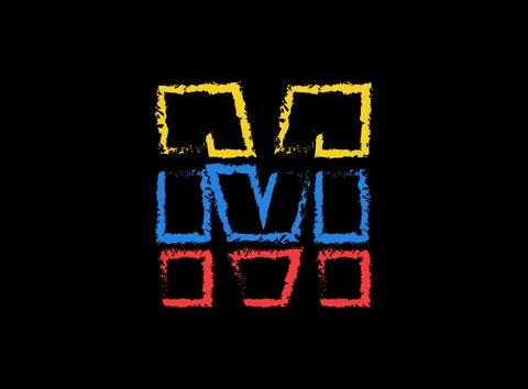 M letter hand write vector desing, brush font logo. Blue, red, yellow color o Stock Illustration