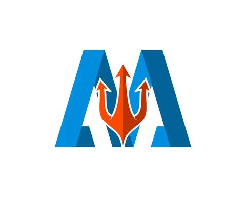 M letter initial with trident inside Stock Illustration