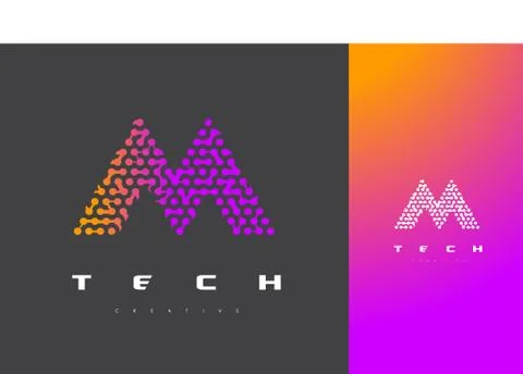 M Letter Logo Technology. Connected Dots Letter Design Vector. Stockillustratie