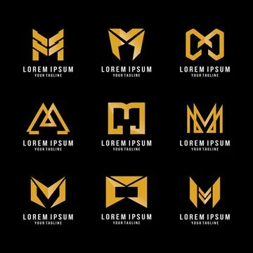 M Letter Logo Template Vector Set Stock Illustration