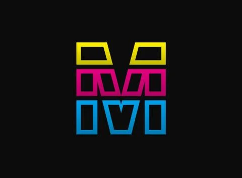 M letter logo, vector desing font .Dynamic cmyk split blue, pink, yellow colo Stock Illustration