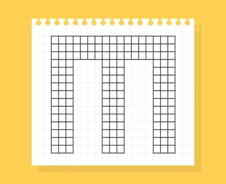 M letter on notepad sheet of squared paper, made of squares. Vector illustrat Stock Illustration