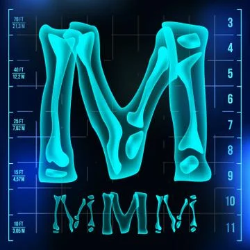 M Letter Vector. Capital Digit. Roentgen X-ray Font Light Sign. Medical Stock Illustration