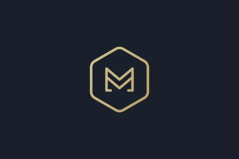 M logo design . letter M with line art style . luxury logo design Stock Illustration