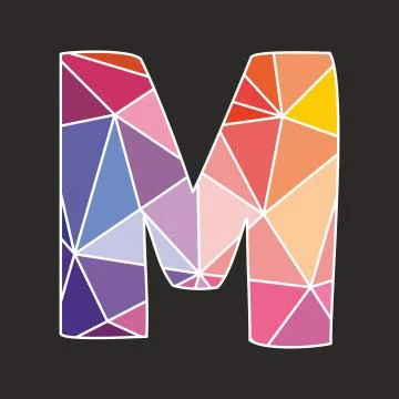 M low poly alphabet vector letter isolated on black background Illustrazione stock