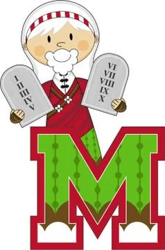 M is for Moses Biblical Alphabet Learning Illustration Stock-Illustration