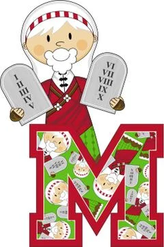 M is for Moses Biblical Alphabet Learning Illustration Illustrazione stock