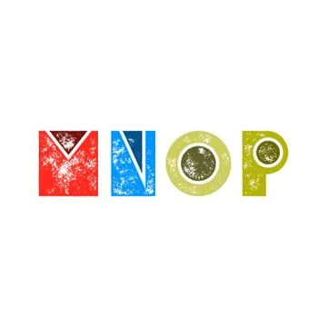 M N O P - Abstract grunge retro alphabet from simple geometric shapes Stock Illustration