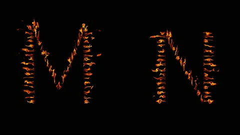 M N text. real fire flaming in slow motion. Stock Footage 143682427