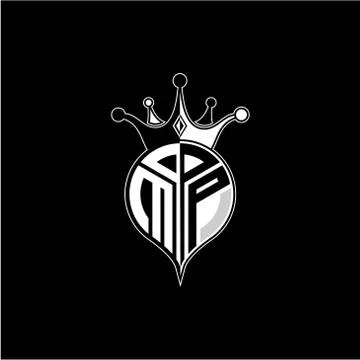 M P circle monogram logo emblem style with clown crown shape vector decoratio Illustrazione stock