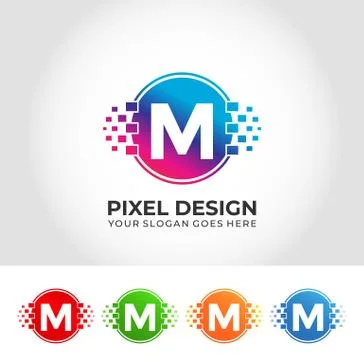 M Pixel Logo Design Concept Stock Illustration