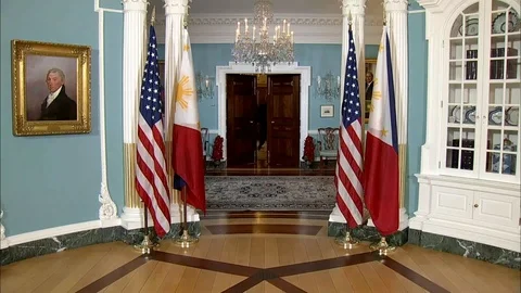 M. Pompeo camera spray with Teodoro Locsin Jr. at the Department of State - 2018 Stock Footage 106044635