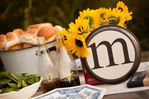 "M" Rustic Table Setting Plate Stock Photos