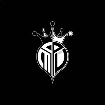 M U circle monogram logo emblem style with clown crown shape vector decoratio Illustrazione stock