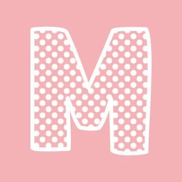 M vector alphabet letter with white polka dots on pink background Stock Illustration
