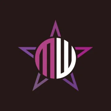 M W initials circle with stars and black background Illustrazione stock