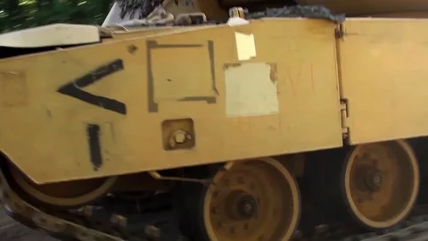M1 Abrams tank getting on a ribbon bridge 2 Stock Footage 96320397