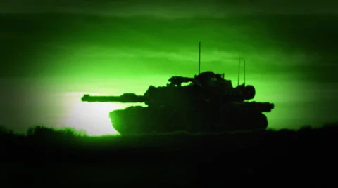 M1 Abrams Tank in Night Vision Stock Footage