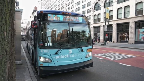 M14D Bus Pulls Away New York City Stock Footage 120222580