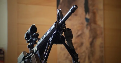 M16 Gun with map of israe mapl in background  Stock Footage 118393077
