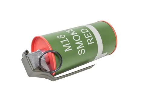 M18 Smoke Red explosive model, weapon army,standard timed fuze hand grenade o Foto stock