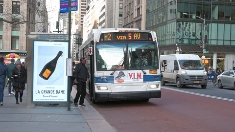 M2 Bus Midtown Manhattan Stock Footage 121329646